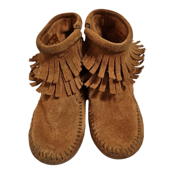 Minnetonka Brown Suede Fringed Booties Size 10 - Picture 3 of 8